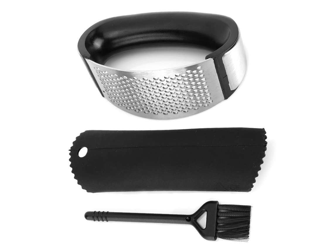 Espremer alho manual de aço inox com descascador e escova, picador compacto de cozinha S/MARCA