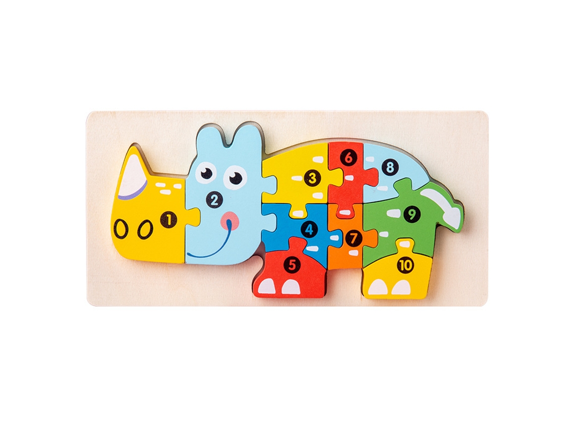 Brinquedo Educativo Montessori Para Crianças Dos 3 Aos 5 Anos, Puzzle Numérico Com Números De 1 A 10 Rinoceronte Hexinyigjly
