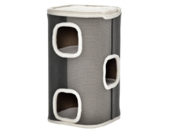 Arranhador Cilindro Cinza 40x40x74cm Altura 74cm para Gatos, Torre Escalar com 3 Cavernas Sisal Pelúcia e Plataforma Velo.
