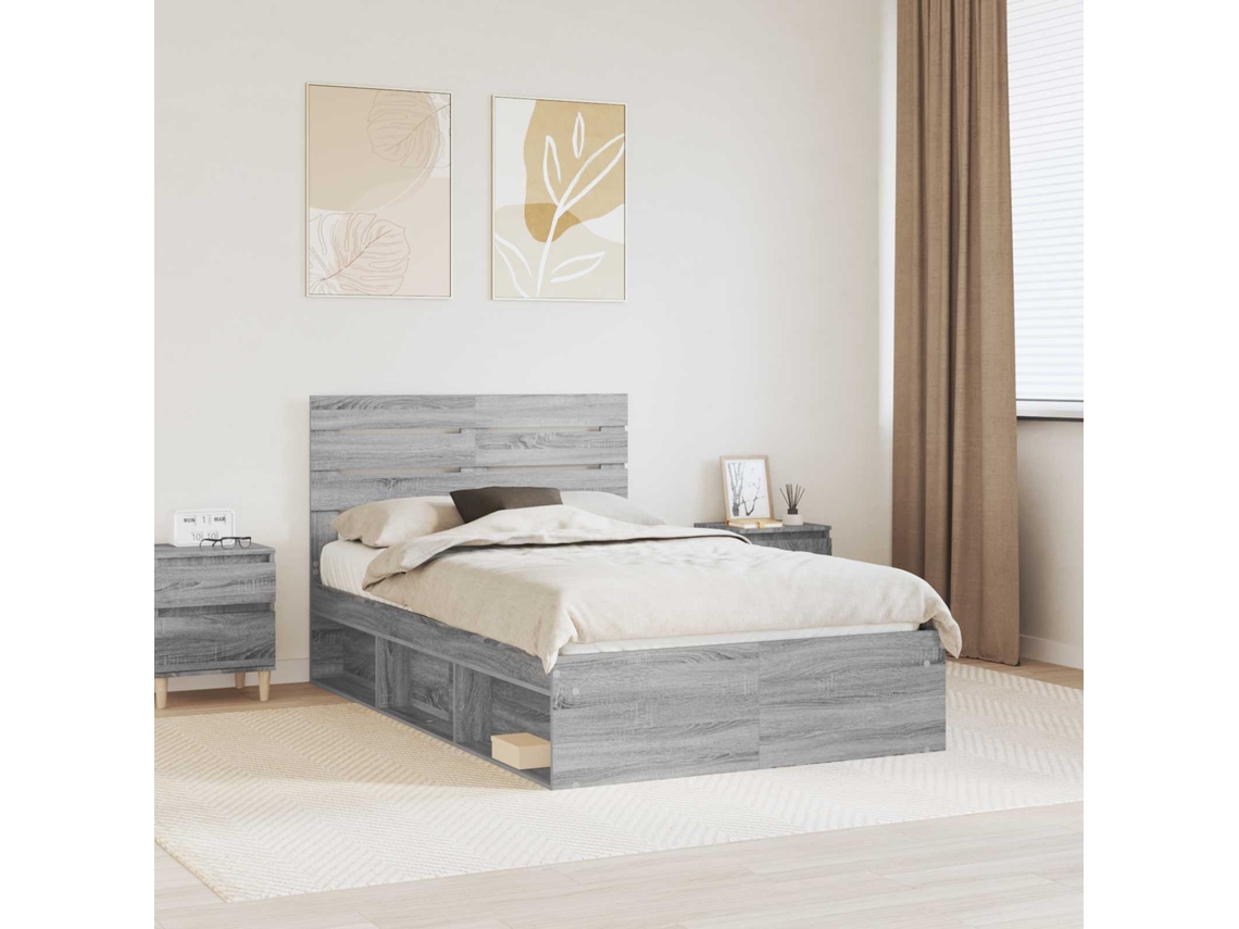 Vidaxl Estrutura Da Cama Com Cabeceira Cinza Sonoma 120 X 190 Cm