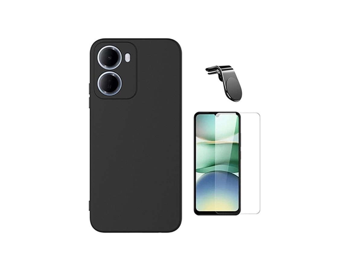 Kit Vidro Clearglass Capa Silicone Líquido Suporte L Phonecare Para Xiaomi Redmi 15a - Preto