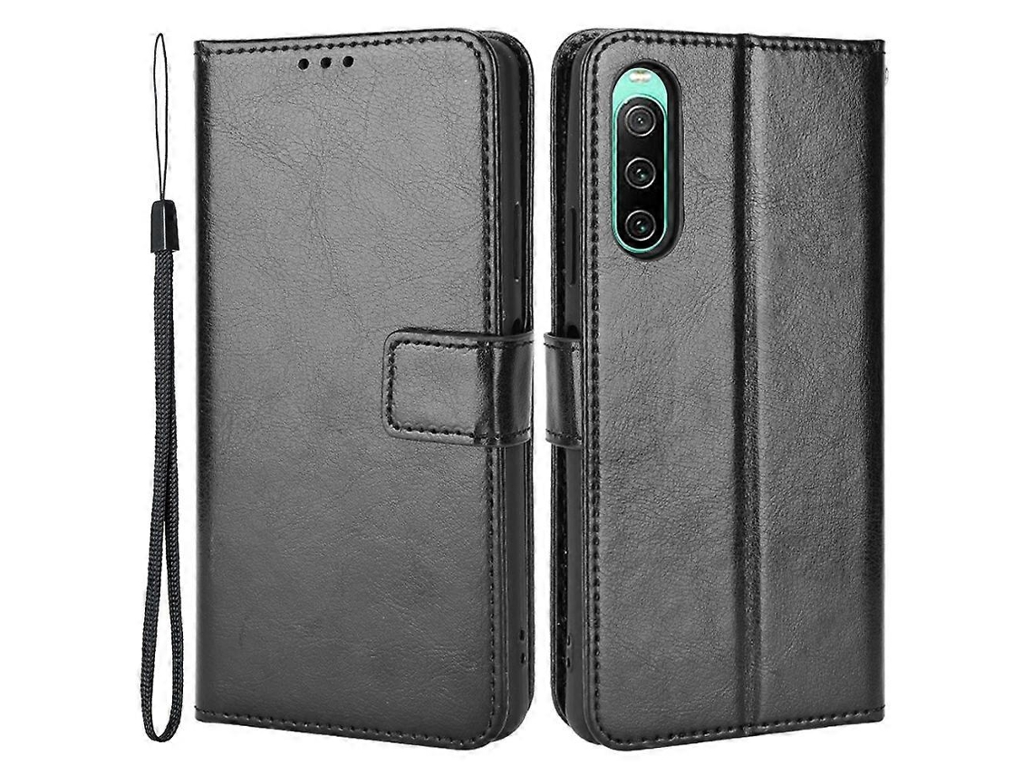 Capa Tipo Carteira Para Sony Xperia 10 Iv, Capa Com Suporte De Couro Sintético Com Textura Crazy Horse E Alça