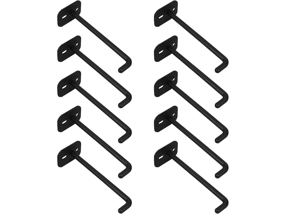 Conjunto De 10 Ganchos Metal Preto, Resistentes A Dobras E Quebras, Painéis Perfurados Tipo J, Ideais