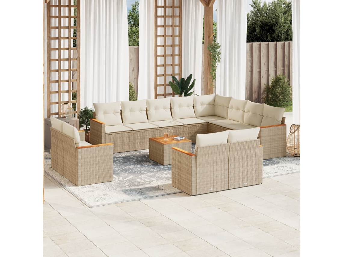 13 Pcs Conjunto De Sofás P/ Jardim Com Almofadões Vime Pe Bege Dkd Home Decor