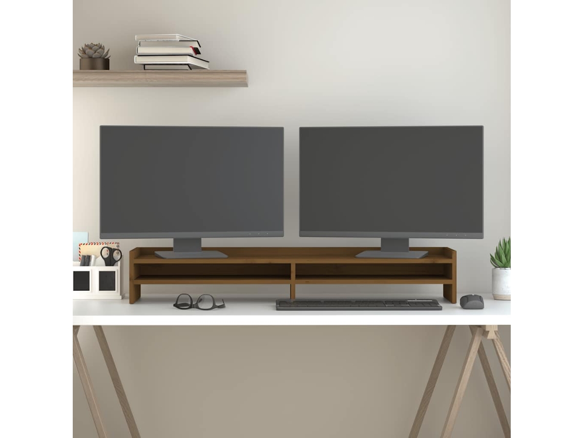 Vidaxl Suporte Para Monitor 100x24x16 Cm Pinho Maciço Castanho Mel