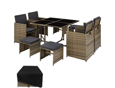 Conjunto TECTAKE de Rattan Bilbao 4 + 4 + 1 Capa Protetora