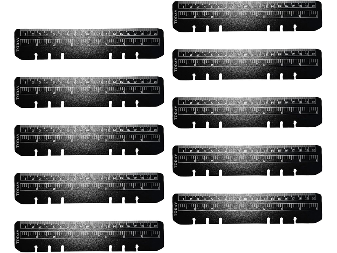 Conjunto de Marcadores de Página Pautados para Mesa, 6 lados, Escala em Comprimentos e Centímetros, Fabricados em PP, 10 Peças