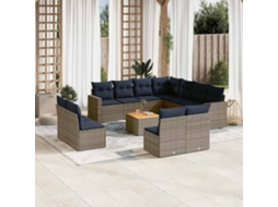 Vidaxl 12 Pcs Conjunto Sofás P/ Jardim C/ Almofadões Vime Pe Cinzento