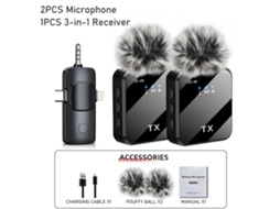 Microfone De Lapela Sem Fio 3 Em 1 Para Câmera, Iphone, Android, Gravação Vídeo E Podcast Com Redução Ruído Aquaforge (lgl)