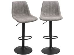 Conjunto De 2 Banquetas De Bar Estilo Industrial Com Encosto Em Microfibra, Apoio Para Pés E Altura Ajustável, Cinza