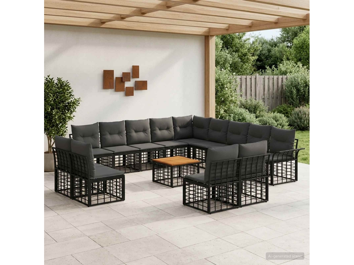 Vidaxl Conjunto De Sofás Para Exterior 14 Unid. Preto E Cinza Escuro