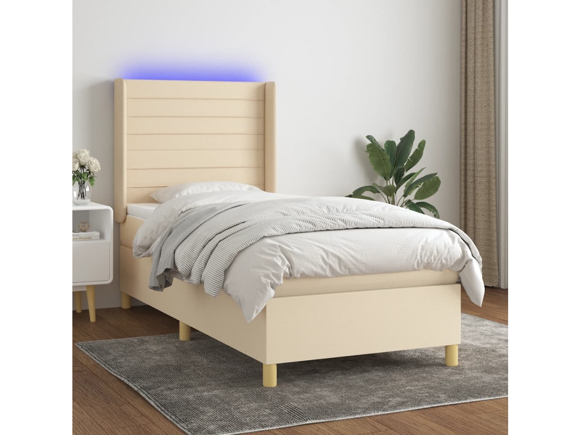 Cama Box Spring C/ Colchão E Led 90x190 Cm Tecido Cor Creme