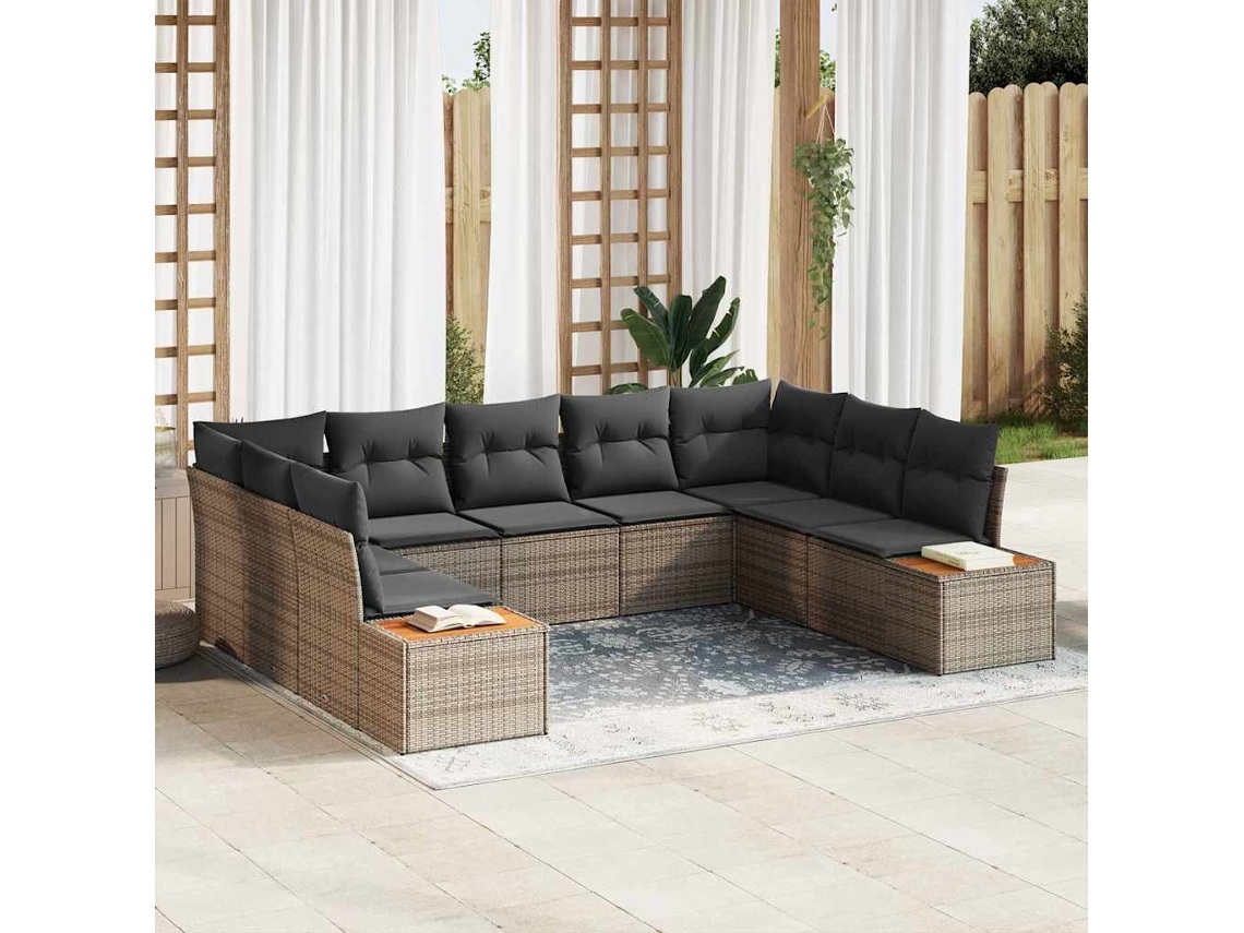 Vidaxl Conjunto de Sofá de Jardim 9 Pcs Cinzeto Rattan Sintético