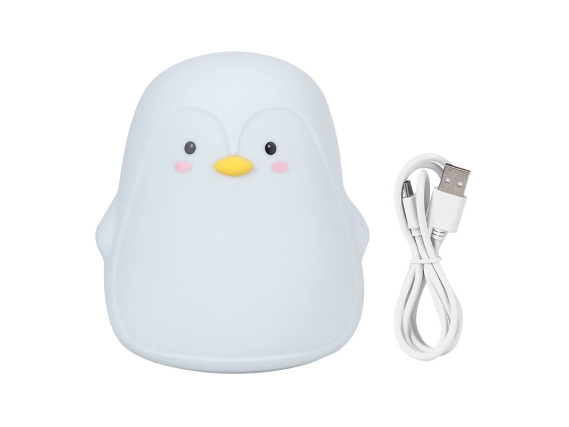 Lâmpada de Noite Led Pinguim Cute Silicone Usb Carregável Toque 7 Cores Rosa Branco Cinza