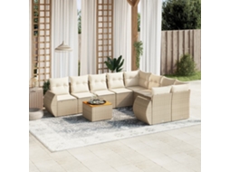 9 Pcs Conjunto De Sofás P/ Jardim Com Almofadões Vime Pe Bege Dkd Home Decor