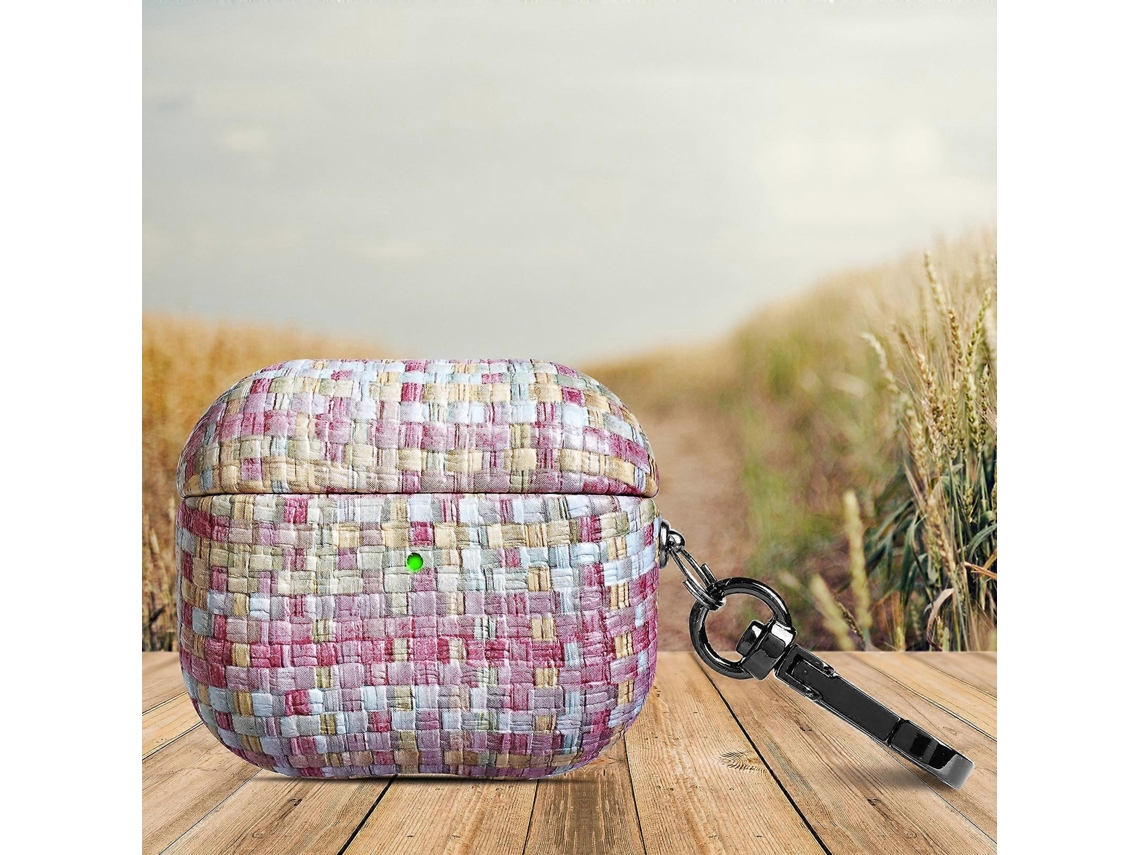 Capa protetora para fones de ouvido AirPods 3 em PU com textura trançada e resistente a impactos, com gancho. GIECY