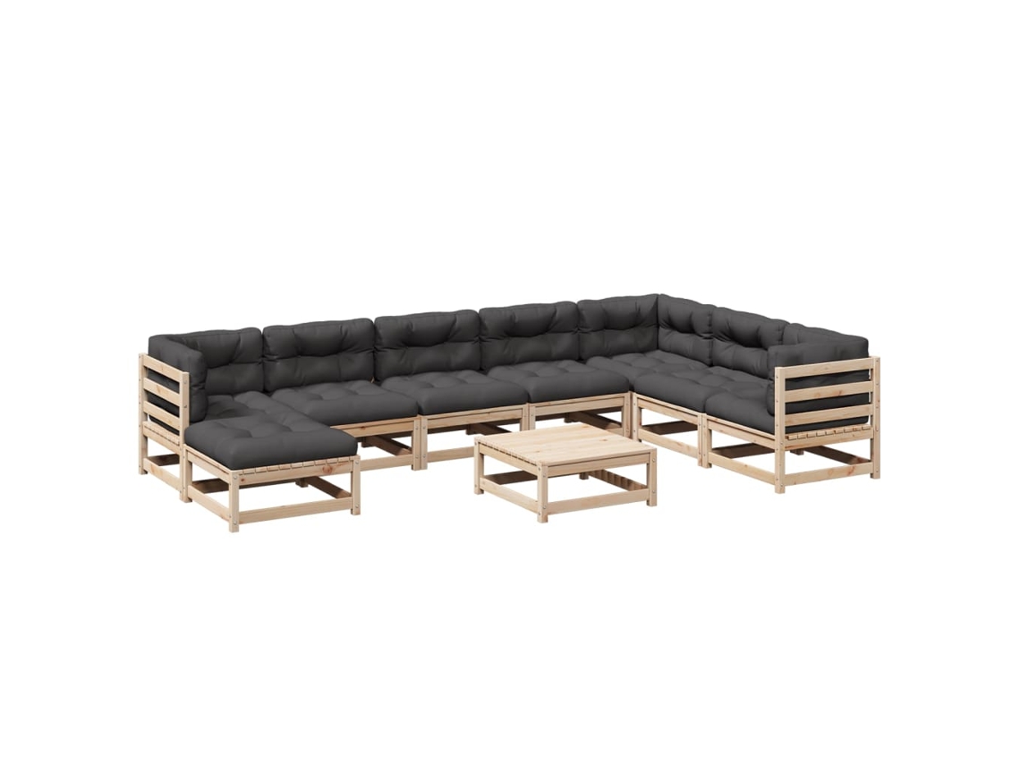 Conjunto 9 Sofás de Jardim com Almofadões Pinho VIDAXL Maciço