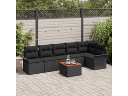 Vidaxl Conjunto De Sofá De Jardim Com Almofada 7 Pcs Preto Vime Pe