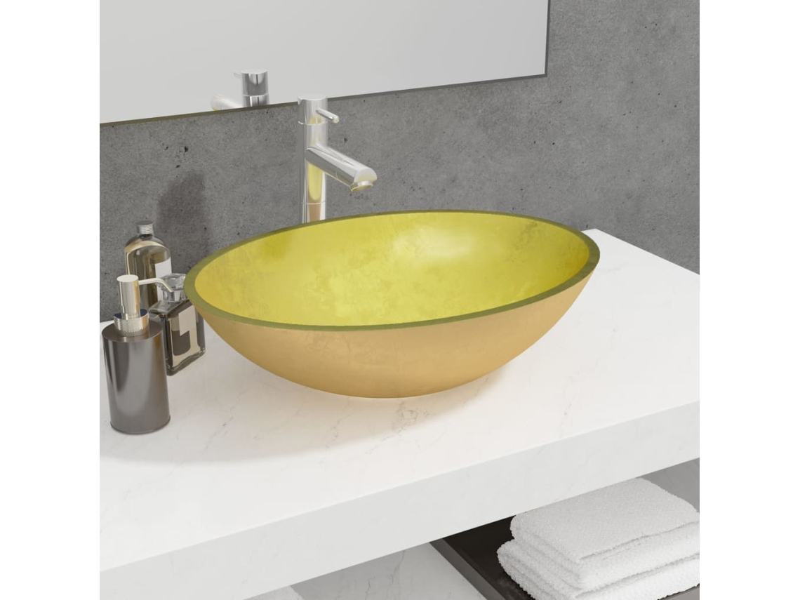 Vidaxl Lavatório 50x37x14 Cm Vidro Dourado