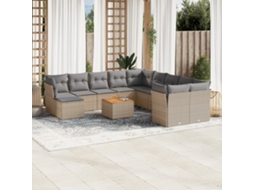 12 Pcs Conjunto De Sofás P/ Jardim Com Almofadões Vime Pe Bege Dkd Home Decor