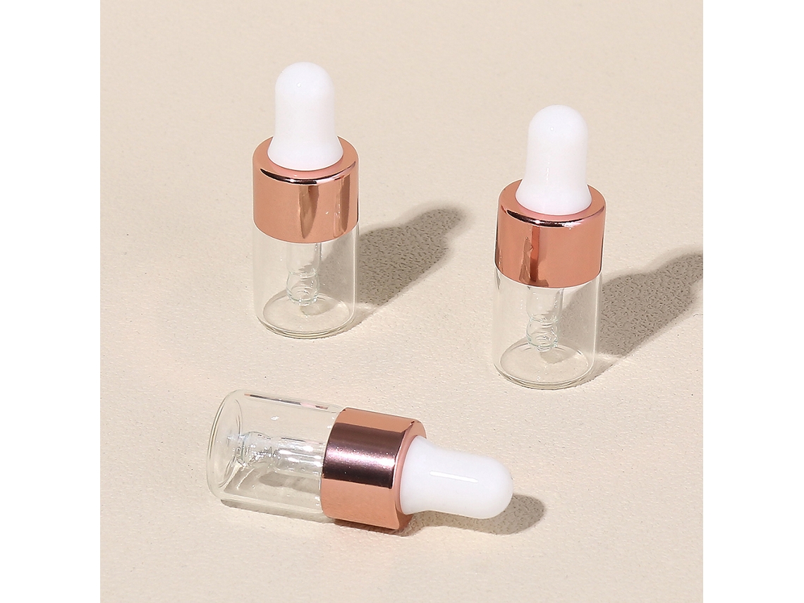 3 Frascos Conta gotas de Vidro Mini de 2ml, Ecológicos e Reutilizáveis MDUG (rosa Dourado)