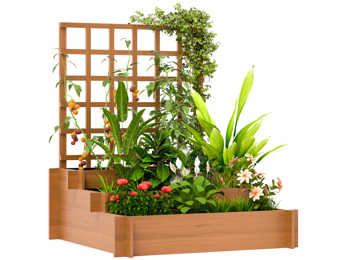 VASO com grade de 3 andares em madeira de abeto e tecido não tecido marrom 95x95x110cm