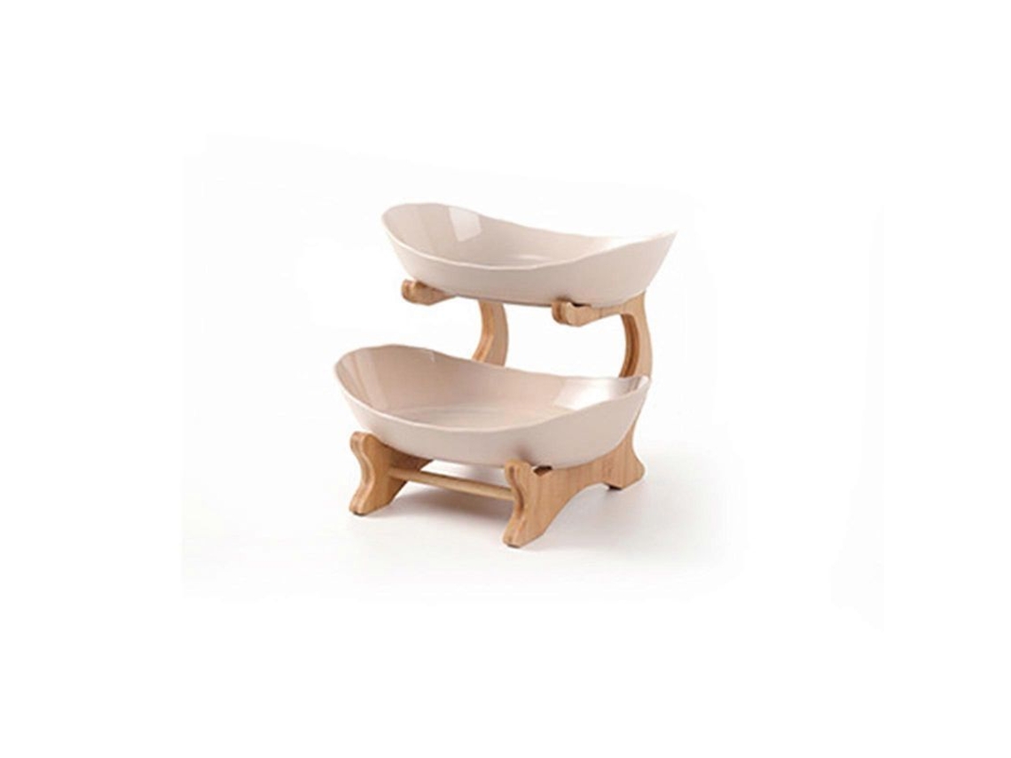 Cesta De Frutas Com 2 Ou 3 Camadas, Material Pp E Madeira, Design Durável E Multifuncional Para Cozinha E Banheiro Bege