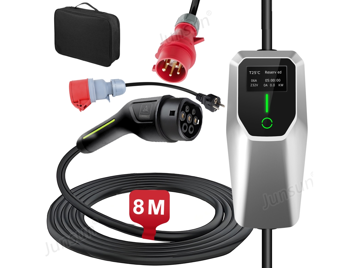 Ev Carregador HEXINEX 11kw, Tipo 2, 8m, Trifásico, 6 16 A, Potência de Carregamento Ajustável, Ip65, Resistente À Água,com Saco de Embalagem com Adapt