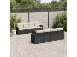 Vidaxl 9 Pcs Conjunto De Sofás P/ Jardim C/ Almofadões Vime Pe Preto