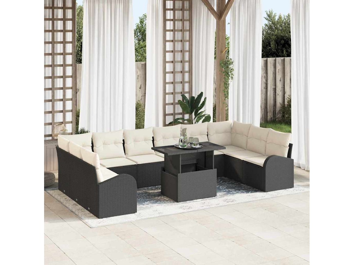 Vidaxl Conjunto De Sofá De Jardim 11 Unid. Preto E Creme Vime Pe