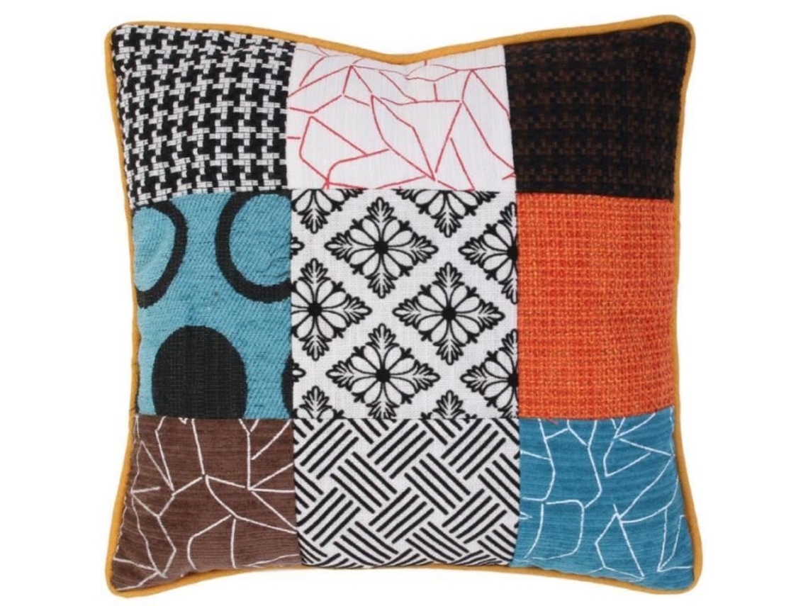 HOME DECO FACTORY Hd6499 Almofada Quadrada com Capa Removível Patchwork Branco Preto Cinza Laranja Turquesa Marrom e Bege Poliéster H8 X 40 X 40