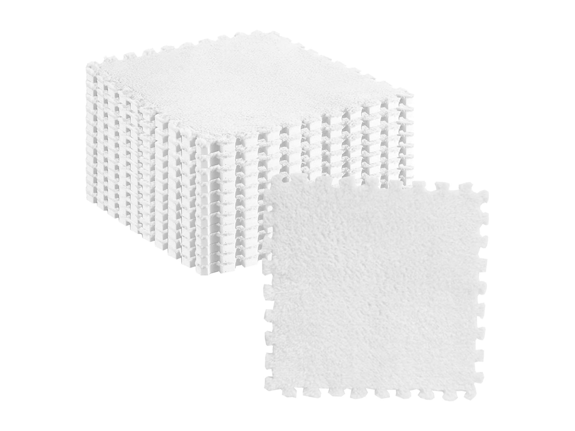 Primerox 10pcs Pisos de Alcatrazes de Almohadão Fluffy Anti Slip Interlocking Carpet Tiles Branco
