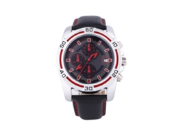 Relógio esportivo analógico de quartzo masculino com pulseira de PU e visor de data, vermelho.