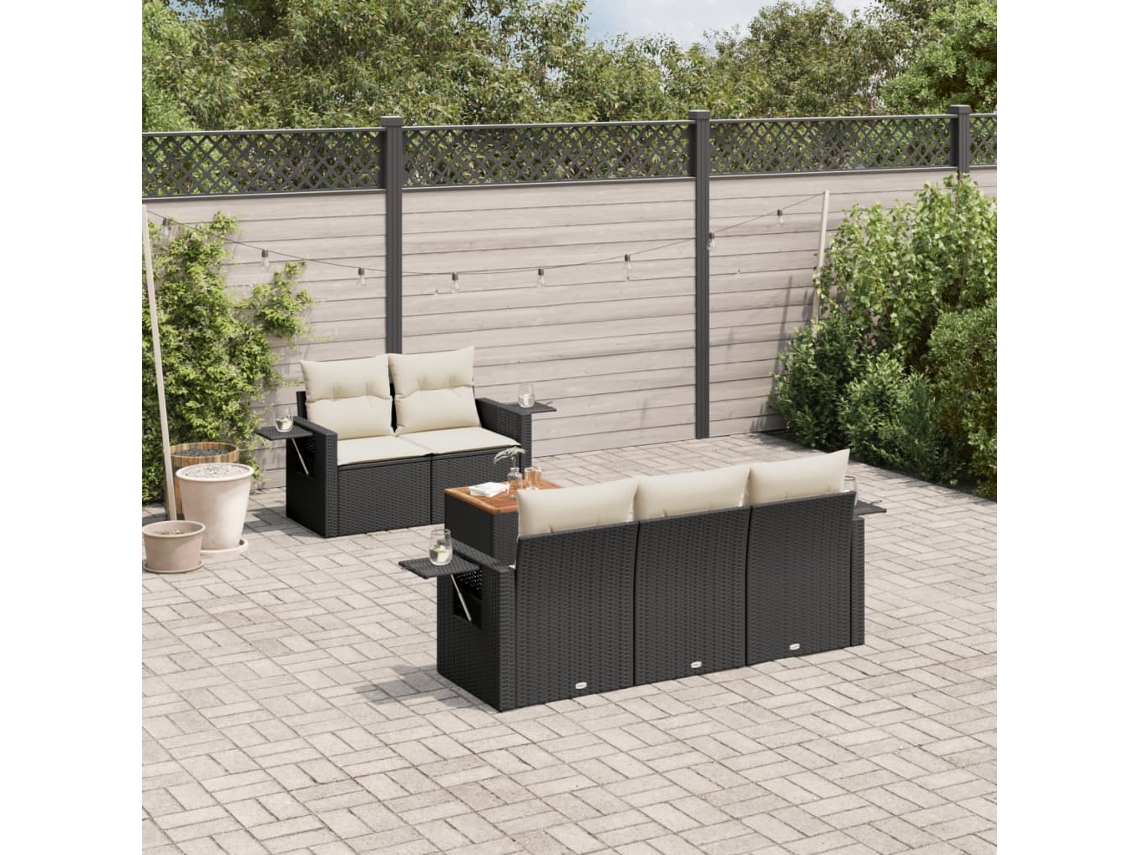 Vidaxl 6 Pcs Conjunto Sofás De Jardim C/ Almofadões Vime Pe Preto