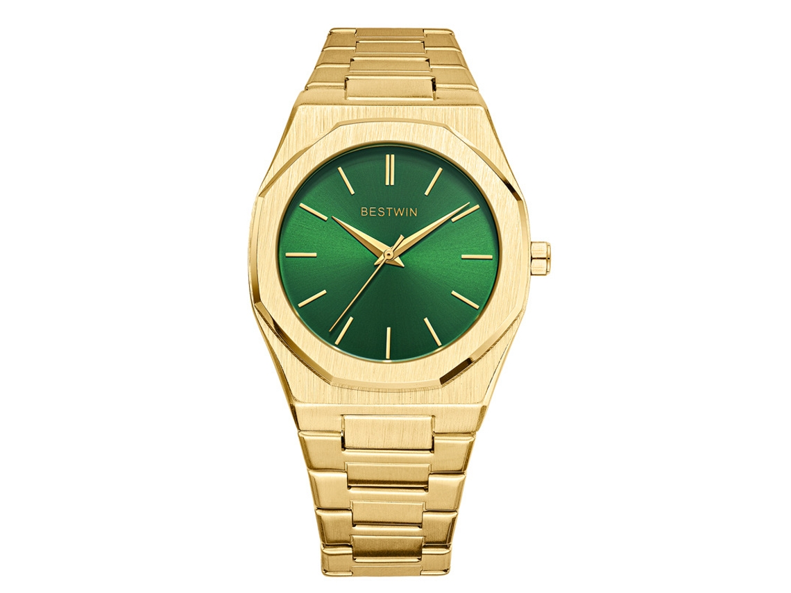 Relógio de Quartzo Folhas em Relevo Dourado e Branco MDUG