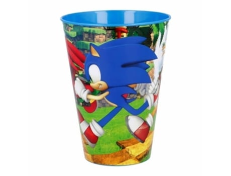Vaso Grande Color Azul Con Imágenes Del Videojuego Sonic 430 Ml 40506 P23stor