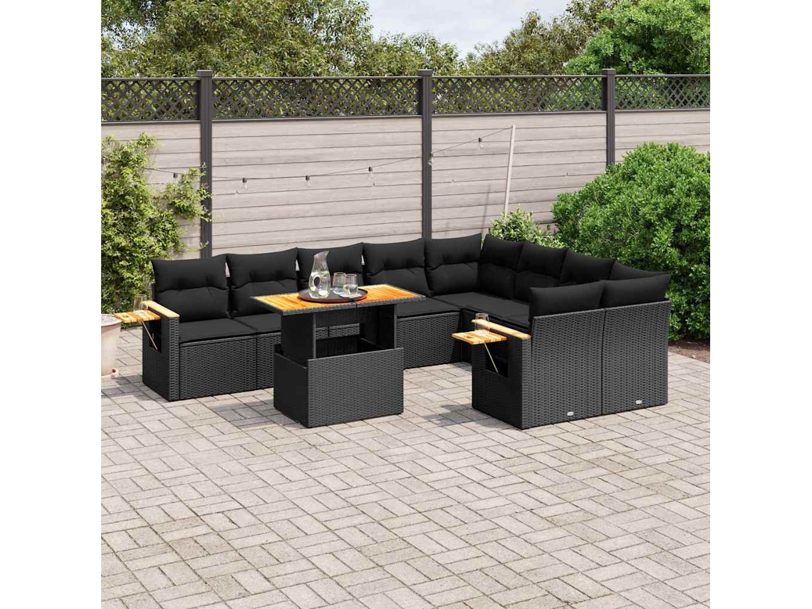 Vidaxl 10 Pcs Conjunto Sofás De Jardim C/ Almofadões Vime Pe Preto