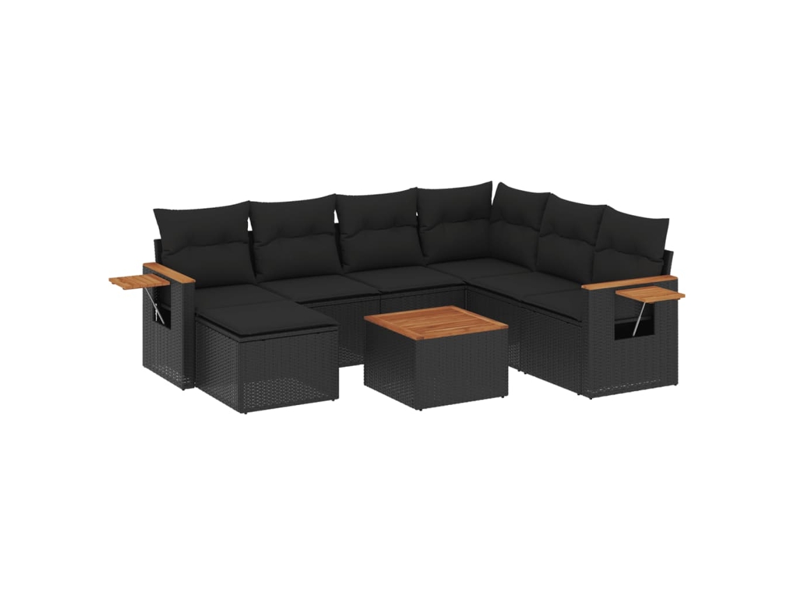 Conjunto de 8 Sofás de Jardim com Almofadões Vime Pe Preto MAISON EXCLUSIVE (N/A)