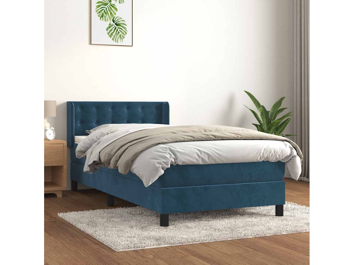 Vidaxl Cama Com Molas/colchão 100x200 Cm Veludo Azul-escuro