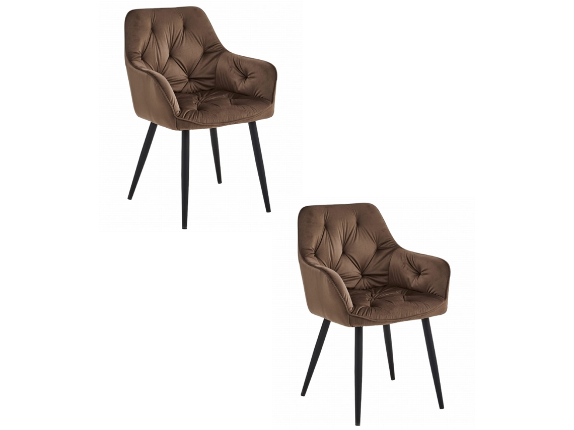 Cadeira De Jantar Conjunto De 2 Peças Lukk Assento Marrom, Pernas Pretas, Assento De Veludo, Assento Ergonômico