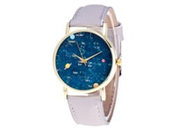 Relógio de Pulso Feminino Casual com Pulseira de Pu Estilo Simples e Mostrador com Estrelas Cinza
