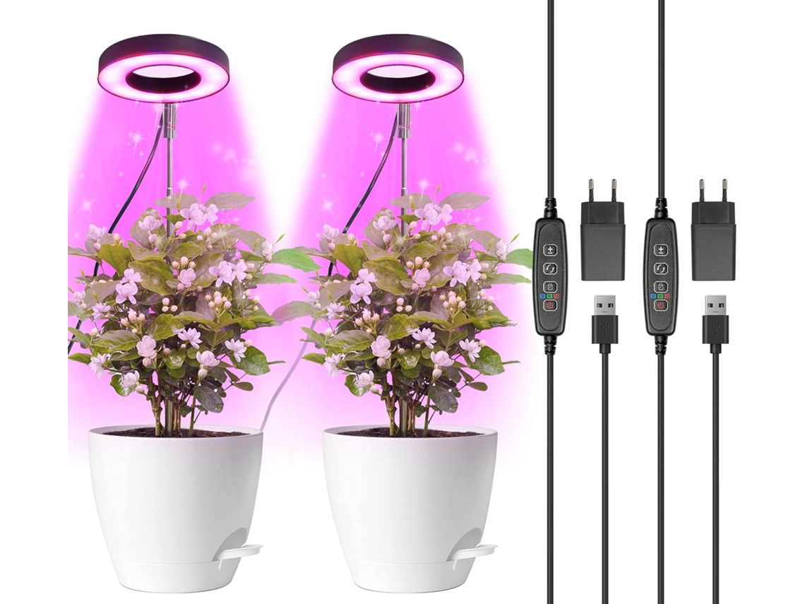 Luz De Cultivo De Espectro Completo Para Plantas Internas, Altura Ajustável, Temporizador Automático Liga/Desliga, Pacote Com 2 Zeuxo