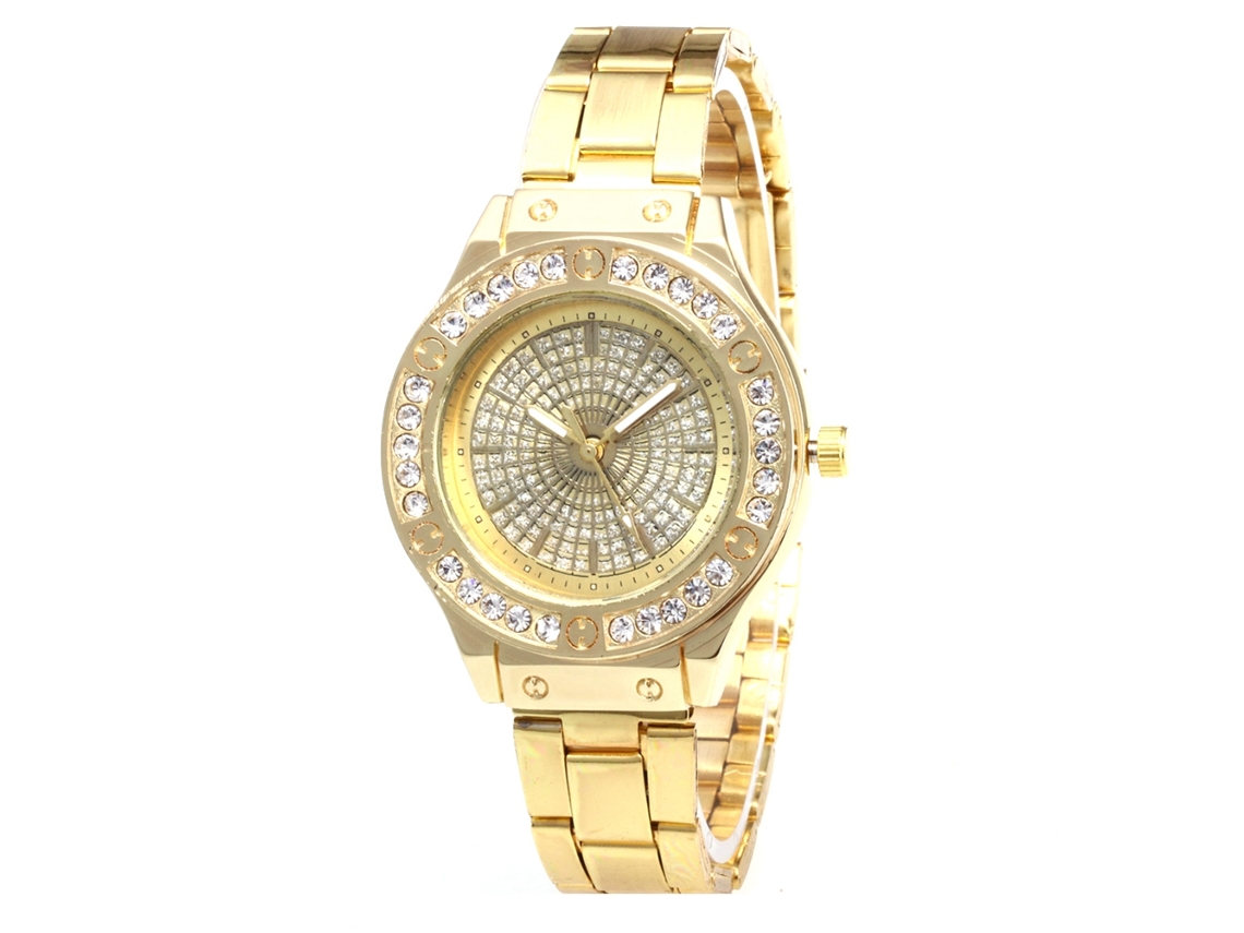 Relógio de Pulso Analógico de Quartzo com Strass Luxury Pulseira de Aço Feminino (dourado)