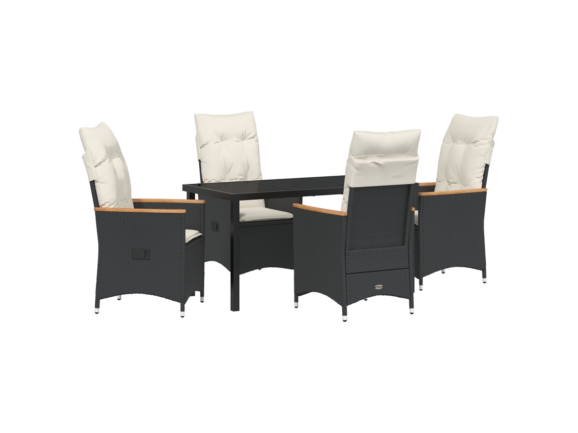 Conjunto 5 De Jantar De Jardim De Vidaxl Com Almofadas Rattan Poliéster Preto