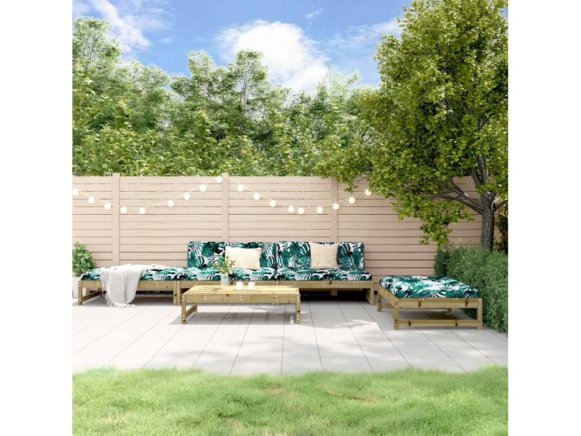 Vidaxl 5 Pcs Conjunto Lounge De Jardim C/ Almofadões Pinho Impregnado