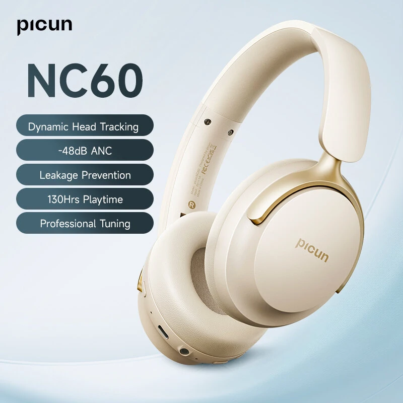 Picun Nc60 Auscultador Sem Fios Bluetooth 5.4 Anc Para Jogos 48db Redução De Ruído Profunda 4 Microfones Redução De Ruído Driver Hd De 40 Mm Hifi Bas