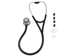 Estetoscópio profissional de cardiologia, dispositivo acústico para ausculta médica.