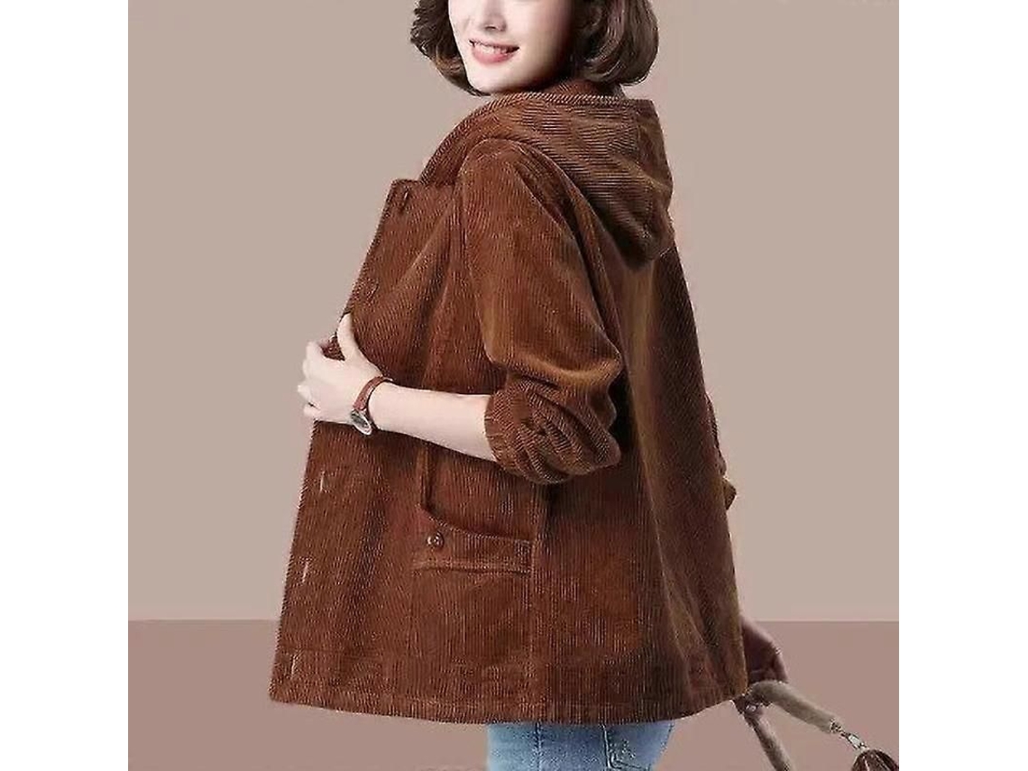 Abrigo Corto De Pana Para Mujer Primavera Otoño Coreano Suelto Capucha Cremallera Casual Marrón Camello Xl