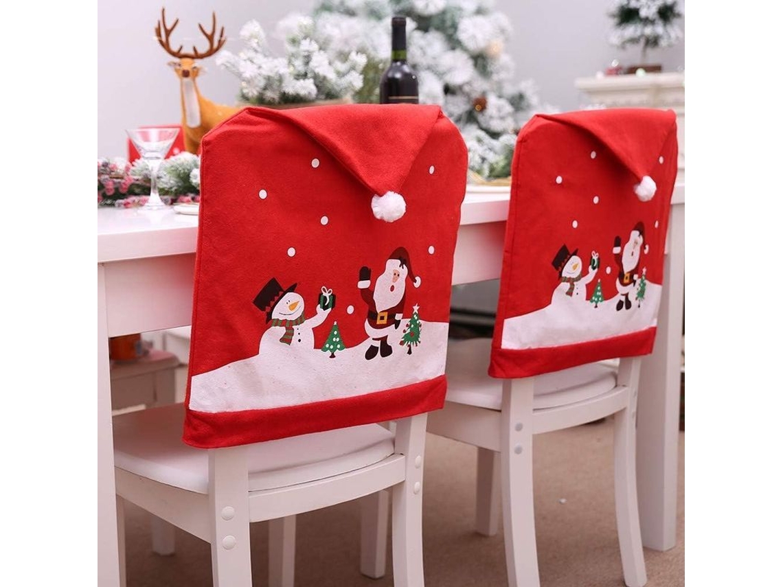 Capa para cadeira de Natal, com gorro de Papai Noel vermelho, decoração natalina, tecido 60x49cm
