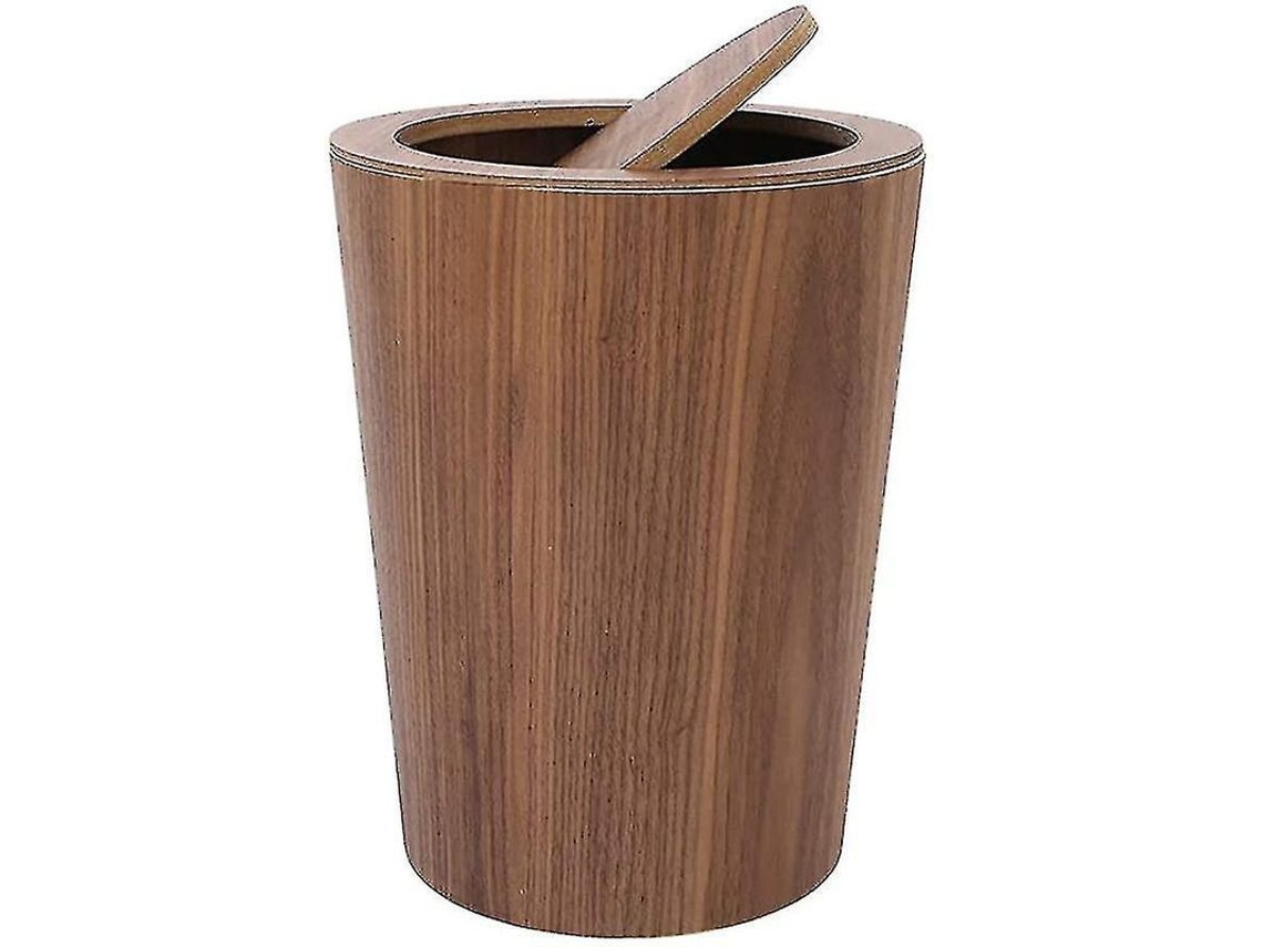 Cubo De Lixo De Madeira Com Tampa Oscilante, Redondo Para Cozinha, Escritório, Banheiro E Sala De Estar, 19x19x30cm